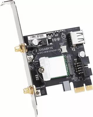 Kartë rrjeti Wi‑Fi PCIe Gigabyte GC-WB1733D-I 1733 Mbps Dual-Band Bluetooth 5, me antena të jashtme
