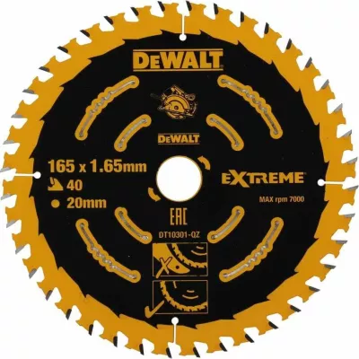Disk sharrë rrethore DeWalt DT10301-QZ, 165 mm, vrimë 20 mm, 40 dhëmbë, trashësi 1.6 mm, për dru, e zezë/verdhë