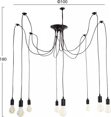 Llambadar tavani 8-drita FH4176 metal i zi-kabllo të zeza Φ100x180Hcm