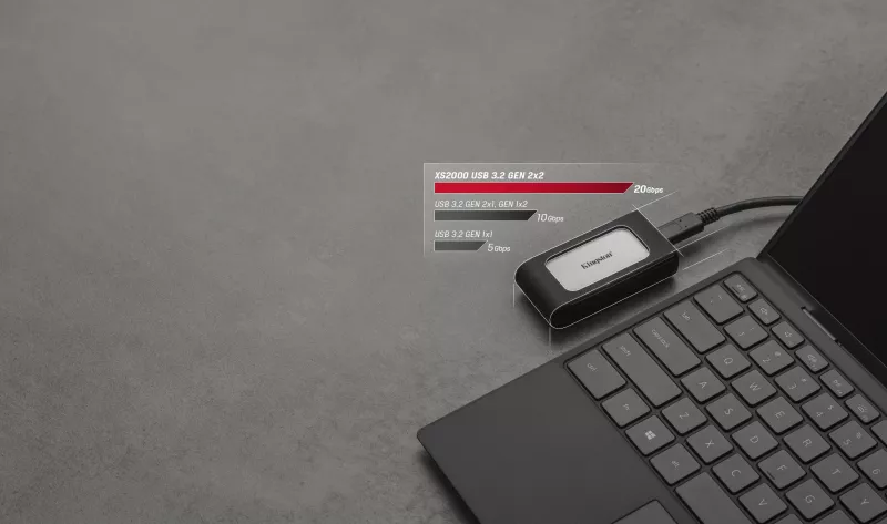 SSD portabël Kingston XS2000, 500 GB, USB Type-C, 3.2 Gen 2, 2000 MB/s, E zezë, Argjendtë
