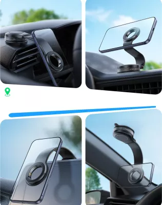 Mbajtëse magnetike telefoni për veturë Joyroom JR-ZS518, krah fleksibil, montim në xham/dashbord, e zezë