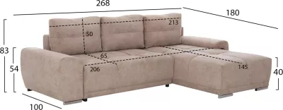 Kënd divani shtrat, kënd i djathtë, material bezhë, COMFYRA FH3336.03R, 270x181x75cm