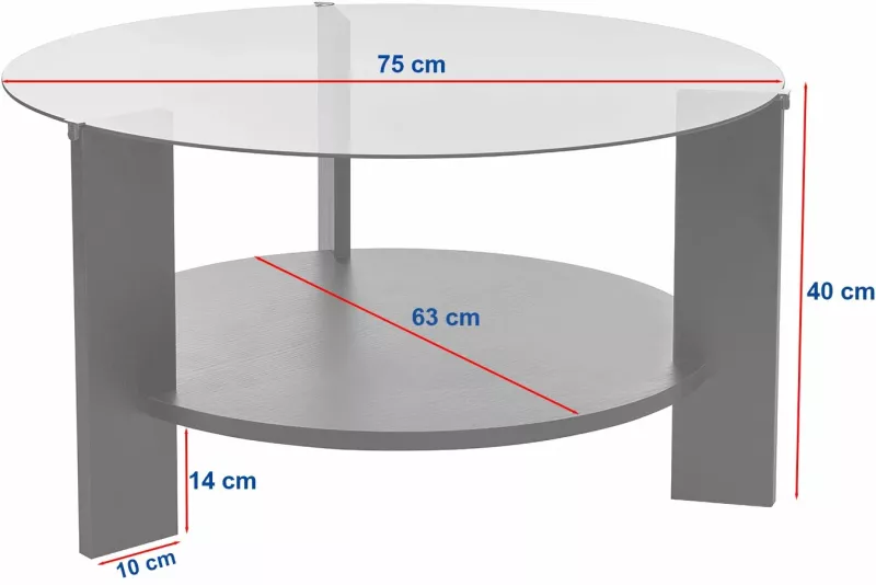 Tavolinë kafeje Nordure, Clara, ngjyrë lis safir, xham transparent