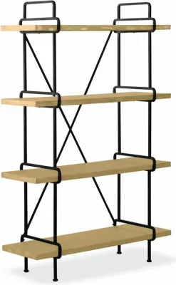 Raft librash Staples, 4 rafte, ngjyrë e bardhë e larë, kornizë e zezë, 110x40x170.5