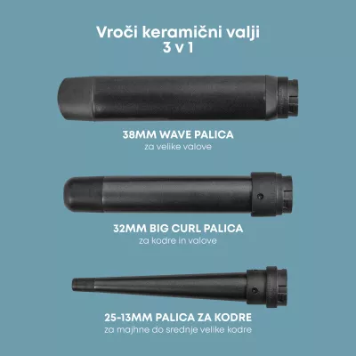 Hekur për kaçurrela Revamp Progloss Multiform WD-1500 3në1, 120–210°C, i zi/gri, set me 3 cilindra