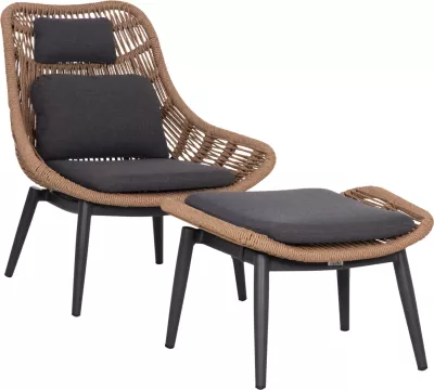 Karrige lounge me këmbështetëse këmbësh REMVAZZO FH6561.01, alumin, gri, wicker, 89x94x98cm