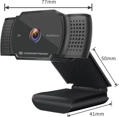 Webkamerë Conceptronic AMDIS 2K, 5MP, Autofokus, USB-A, me Mikrofon, e zezë