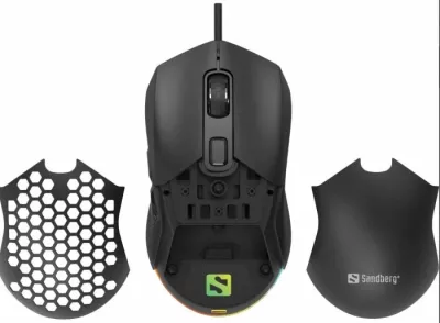 Maus gaming Sandberg FlexCover 6D 640-28, 12800 DPI, 6 butona, USB 2.0, RGB LED, 2 kapakë ndërrues, e zezë