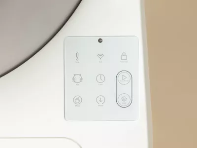 Kuti inteligjente vetëpastruese për rërë maceje Catlink Luxury Pro-X 57 L, 13 L depo mbetjesh, e bardhë, set me 3 qese + 2 filtra