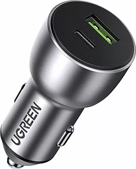 Karikues për veturë UGREEN 60980, USB-A + USB-C PD 36W, QC 3.0, gri, me kuti