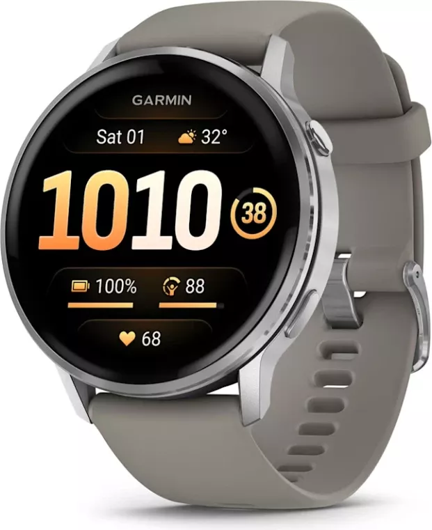 Smartwatch Garmin Venu® 4, Silver/Silver Gray Silicone Band, 45 mm