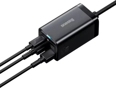 Karikues Baseus GaN3 Pro CCDK65E 65W 2x USB-C 2x USB-A me kabllo USB-C në USB-C 1m, i zi (CCGP040101)