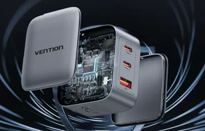 Karikues Vention GaN FEXH0-EU 70W me 2x USB-C + 1x USB-A, gri