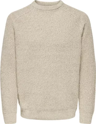 Xhemper për meshkuj Only & Sons Onsjoin Rlx Ls Raglan Knit 22034670, bezhë e çelët [Madhësia: S]