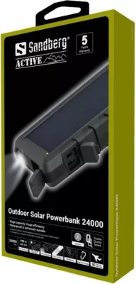 Powerbank solar SANDBERG Outdoor Solar 420-38 24000 mAh IP67 USB-C PD/QC 3.0, e zezë, set me kabllo USB-C + MicroUSB + karabiner