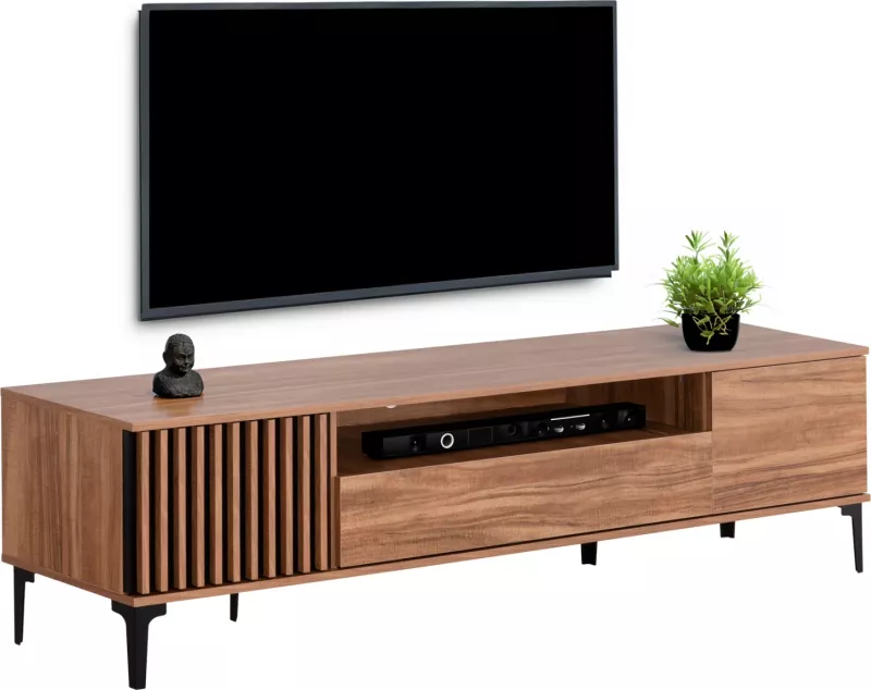 Mobilje TV, seri HARRY, FH18008.01, ngjyrë druri natyral dhe e zezë, 200x40x47,5 cm.