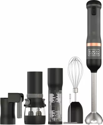 Blender dore pa kabllo Black&Decker BCKM1016KSG 7.2V 2Ah Li-Ion, 5 shpejtësi, 6 shtojca, set me gotë 700 ml, gri