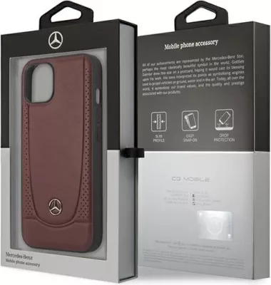 Mbështjellës Mercedes Leather Urban për iPhone 14 Plus 6.7", lëkurë natyrale, Kuq
