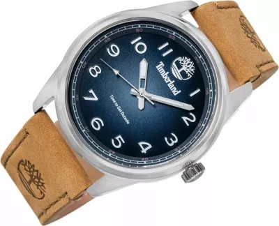 Orë dore për meshkuj Timberland Northbridge TDWGA2152102, 45 mm, Quartz, 5 ATM, cadran blu, rrip lëkure kafe, me kuti