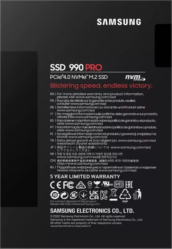 SSD Samsung 990 PRO, 1 TB, M.2, PCI Express 4.0, NVMe, Zi
