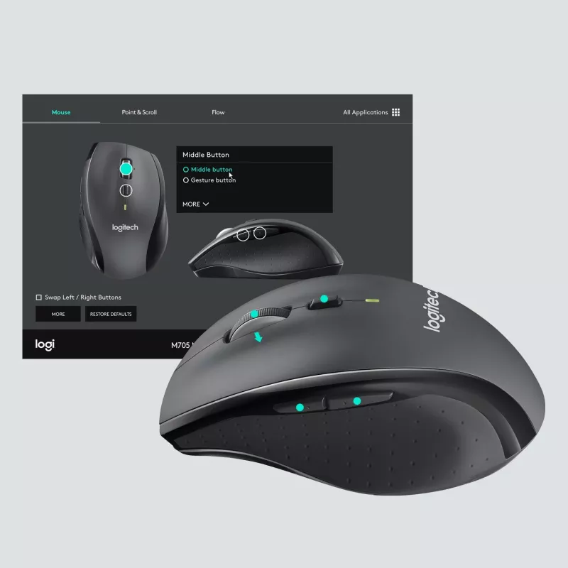 Maus Logitech Marathon M705, Djathtas, Optik, RF Wireless, 1000 DPI, Qymyr