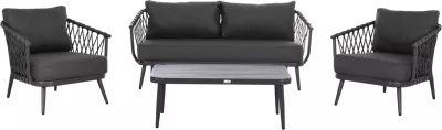 Set lounge për jashtë, 4 vende, WILLA, alumin, litar, jastëkë, ngjyrë gri, FH6505.01