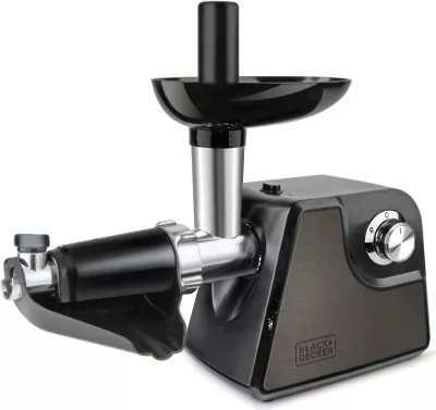 Grirës mishi Black&Decker BXMMA1000E 1000W, 3 disqe inox, reverse, shtojcë për mbushje sallami, i zi