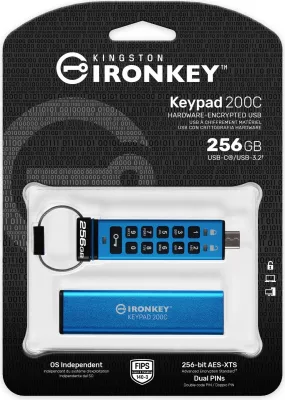 USB stick Kingston IronKey Keypad 200C 256GB, USB-C, kaltër