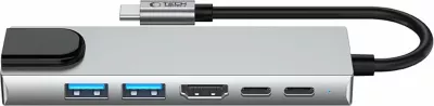 Adapter HUB Tech-Protect HB02 6in1, USB-C, USB 2.0, USB 3.0, HDMI 4K, RJ45, PD 100W, Gri