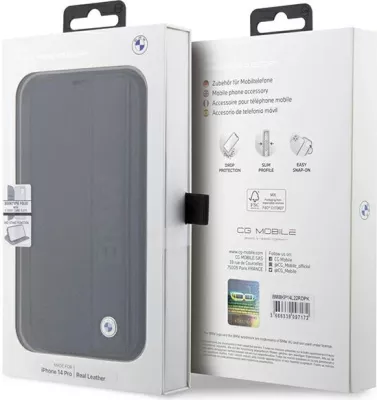 Mbështjellës BMW BMBKP14L22RDPK për iPhone 14 Pro 6.1", Leather Textured&Stripe, e zezë