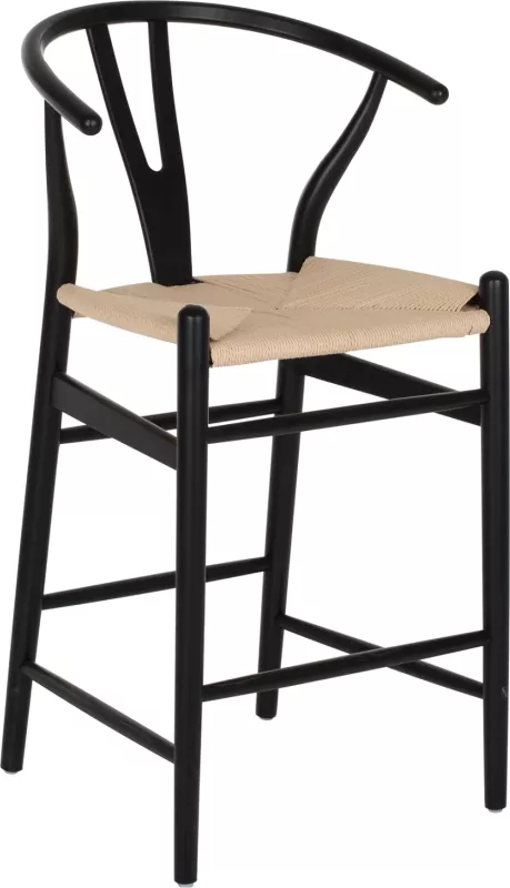 Karrige për bar BRAVE me shpinë Wishbone, dru ahu, ngjyrë e zezë, FH9405.02, 48x53x100H cm
