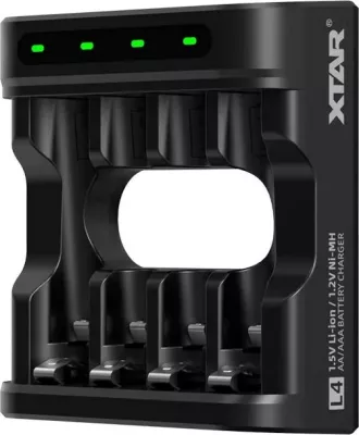 Karikues baterish XTAR L4, 4 vende, për AA/AAA, Li-Ion/NiMH, i zi