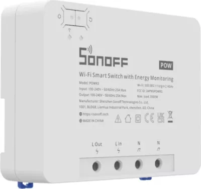 Switch smart Wi-Fi SONOFF POWR3, matje konsumimi energjie, 25A/5500W, 2.4GHz, i bardhë/gri
