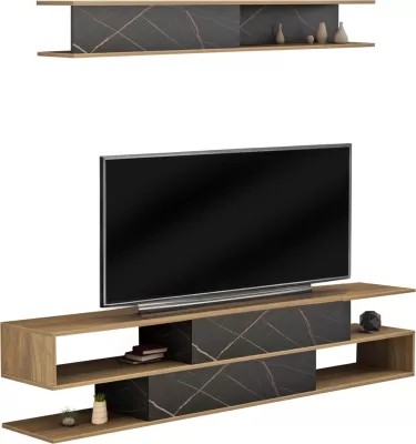 Kompleti i mobiljeve për TV, BIRGITTA, FH8903.12, melaminë, natyrale-mermer i zi, 181x31,5x39,6H cm