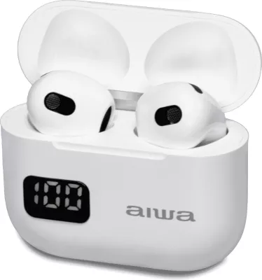 Kufje TWS Aiwa EBTW-100WT, ekran LED, Bluetooth 5.3, USB-C, deri 12 orë, të bardha