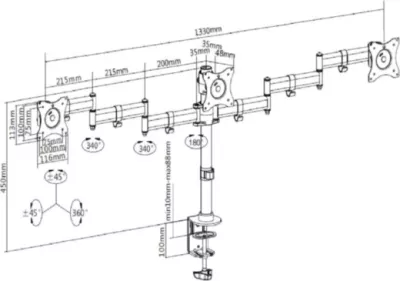 Mbajtëse tavoline për 3 monitorë VONHAUS 3000474 deri 27\", VESA 75x75/100x100, e zezë