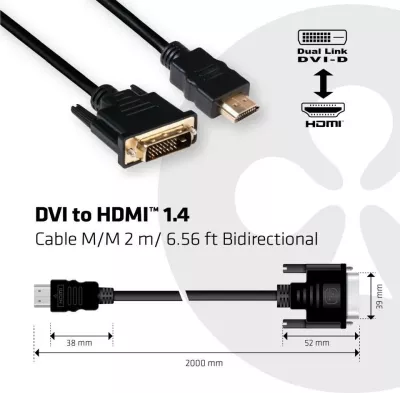 Kabllo DVI në HDMI Club3D 2m 4K30Hz e zezë