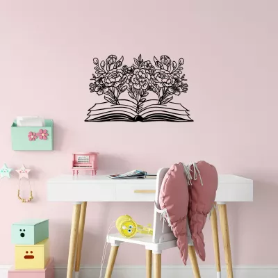 Aksesor dekorativ metalik për mur, lule me libër, Wallity, 43x70cm