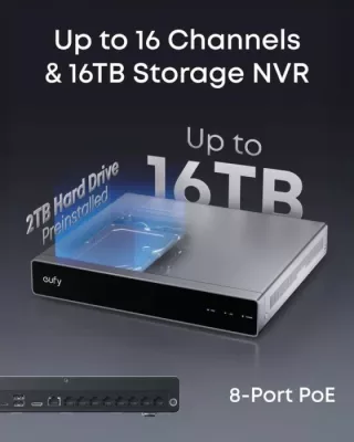 sistem monitorimi sigurie NVR PoE Anker eufy Security S4, 4 kamera (2x eufy E40 + 2x eufy S4), HDD 2TB, 8-kanal (zgjerim deri 16), 4K, bardhë/zi