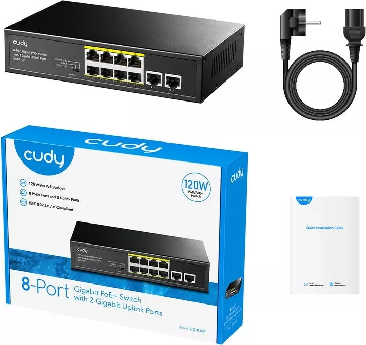 Switch Cudy GS1010P, Gigabit Ethernet, PoE, Montim në mur