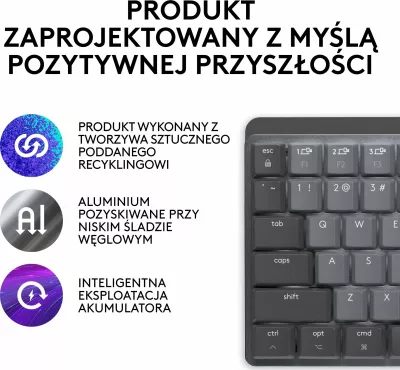 Tastierë mekanike Logitech MX Mechanical Mini for Mac 920-010837, wireless, US INTL layout, backlit, pa numpad, Graphite