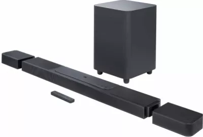 Soundbar JBL Bar 1300, 1170 W, Dolby Atmos/DTS:X, MultiBeam, 11.1.4, set me subwoofer pa tela + 2 altoparlantë rrethues të heqshëm, e zezë