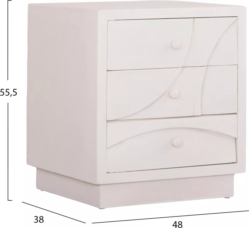 Komodinë Santorini FH18047 MDF ngjyrë off-white, 3 sirtarë, 48x38x55.5 cm