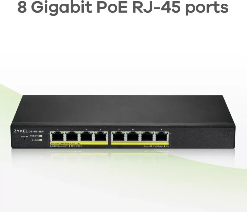 Switch Zyxel GS1915-8EP, Managed L2 Gigabit Ethernet (10/100/1000), PoE, E zezë