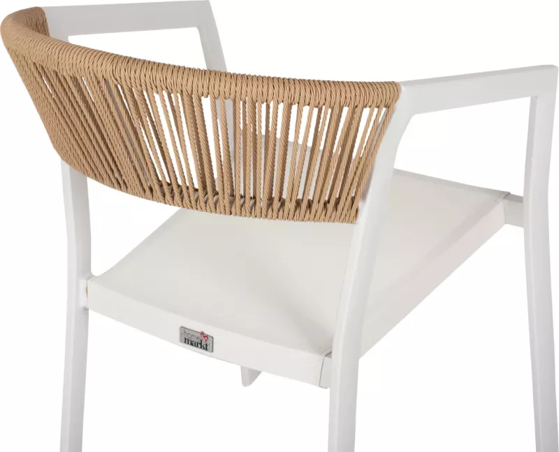 Karrige alumini FH5891.02, kornizë e bardhë dhe tekstilinë, mbështetëse ratan bezhë, 56x60x81.5 cm