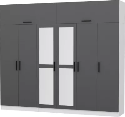 Dollap garderobe Skye Decor, anthracite dhe i bardhë, 270x255x52cm, 11 pjesë