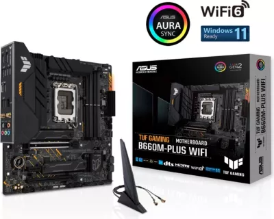Pllakë amë ASUS TUF GAMING B660M-PLUS WIFI, DDR5, LGA1700, mATX, Wi‑Fi 6, 2.5GbE, USB 3.2 Gen 2x2, e zezë