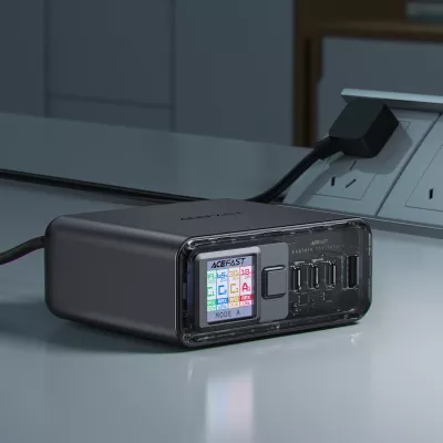 Adapter multifunksional Acefast Z4, 218W, 3x USB-C + 1x USB-A, ekran TFT, Gri