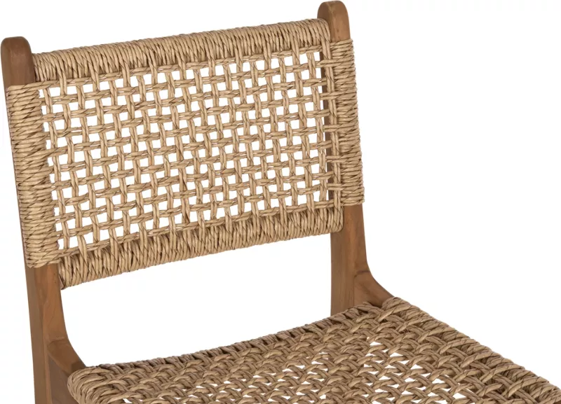 Karrige për bar me shpinë NESHA FH9788 dru TEAK, litar natyral-bezhë, 45x57x110H cm