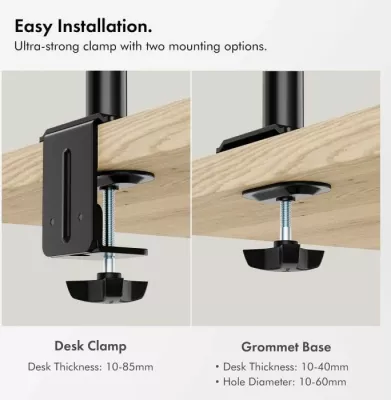 Mbajtëse dyfishe monitori dhe laptopi VONHAUS 3000114, për 2 monitorë 13-32\", montim me kapëse ose bazë, çelik, e zezë
